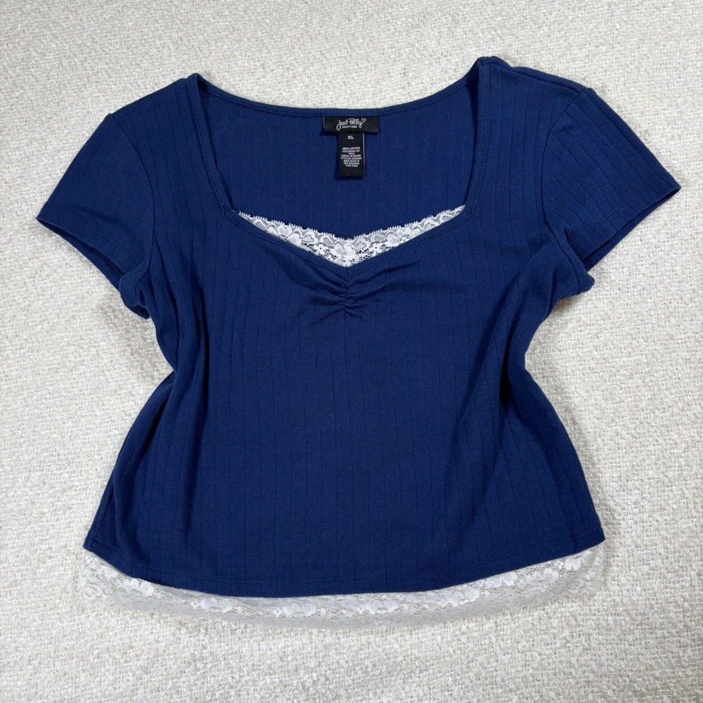 just polly y2k 2000s blue white lace knit crop top cottage coquette softgirl - Picture 2 of 5